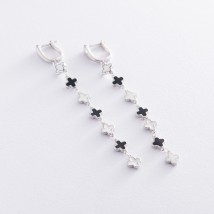 Silver earrings "Clover" 122686 Onyx