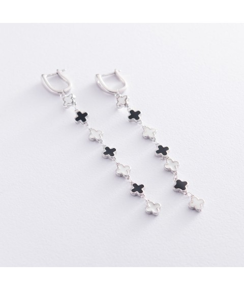 Silver earrings "Clover" 122686 Onyx