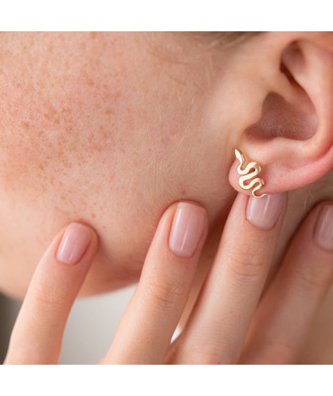 Earrings - studs "Snakes" in yellow gold s07975 Onyx