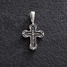 Silver cross "Crucifixion. Save and preserve" with blackening 132705 Onyx