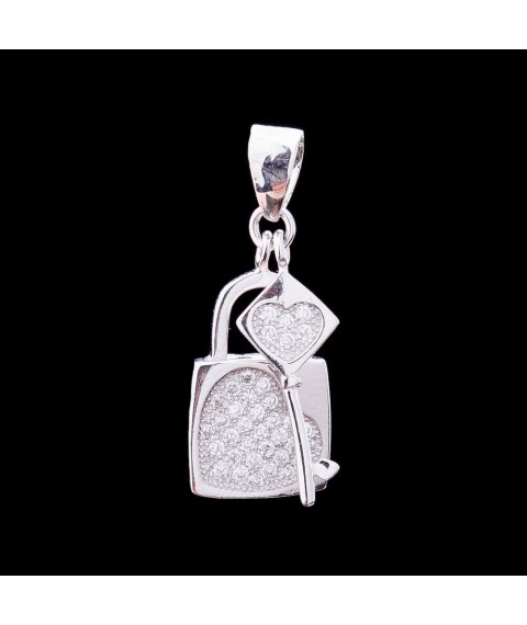 Silver pendant "Key and lock" with cubic zirconia 132243 Onyx