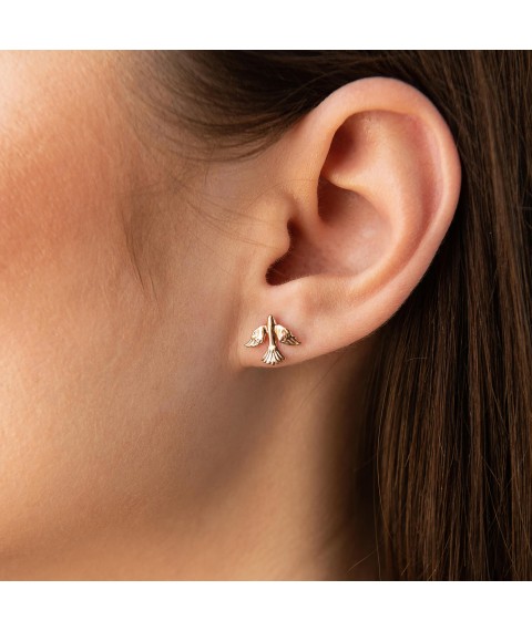 Gold earrings - studs "Birds" s06888 Onyx
