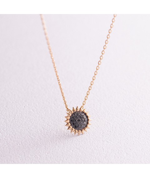 Gold necklace "Sunflower" with black diamonds 726133122 Onyx 45