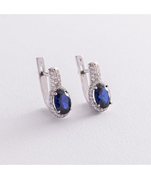 Silver earrings with sapphires and cubic zirconia 2920/9р-HSPH Onyx