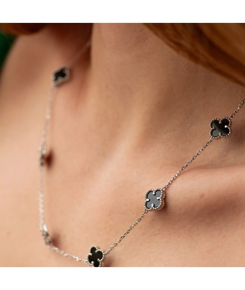 Silver necklace "Clover" (onyx) 181278 Onyx 50