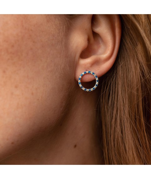 Silver earrings - studs with cubic zirconia 064590 Onyx