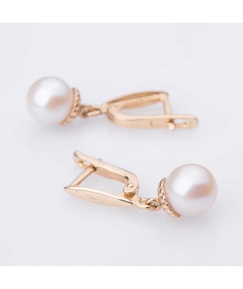 Gold earrings with cult. fresh pearls s03889 Onyx