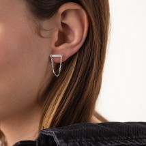 Silver earrings - studs with chains 122575 Onyx