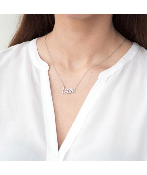 Silver necklace "Love" with cubic zirconia 18178 Onix 45
