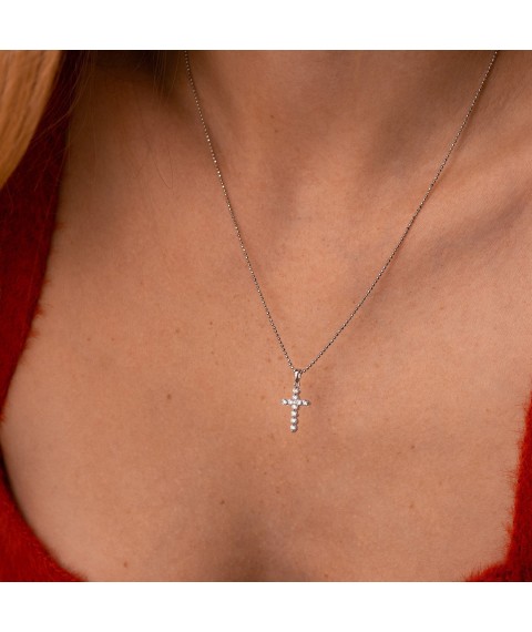 Хрестик з діамантами (біле золото) пб0335gm Онікс