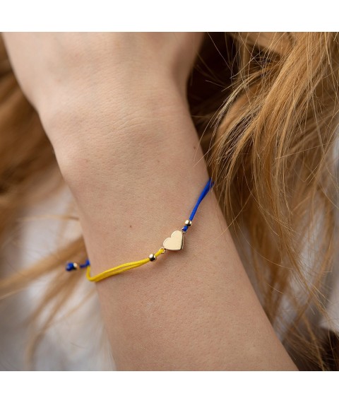 Bracelet "Ukrainian heart" in yellow gold (blue and yellow thread) b05275 Onix