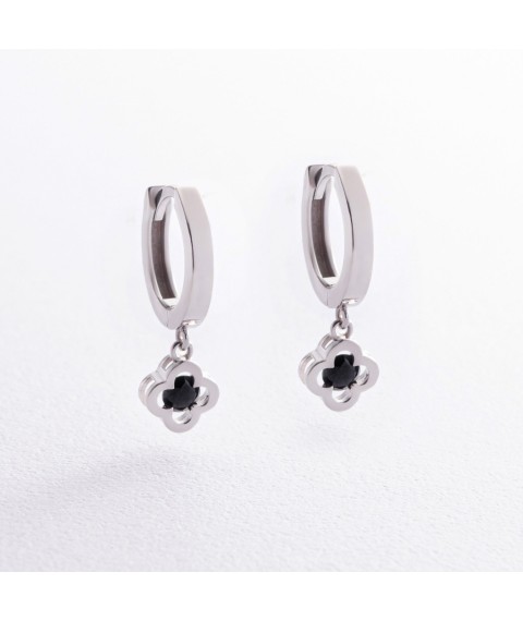 Silver earrings - rings "Clover" (black cubic zirconia) OR124010h Onyx