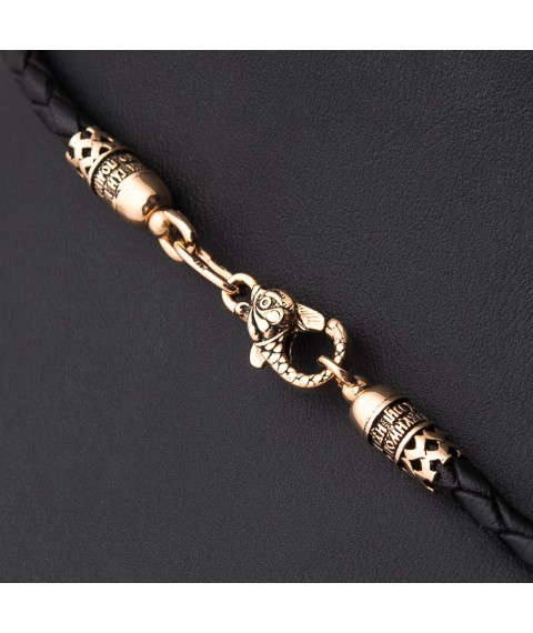 Leather cord "Fish" with gold clasp with prayer (3mm) count00493 Onix 40
