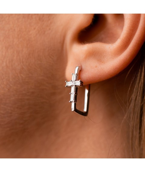 Gold earrings "Cross" with diamonds sb0561ri Onyx