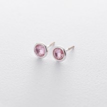 Серебряные серьги-пусеты с розовым топазом 122167 Онікс