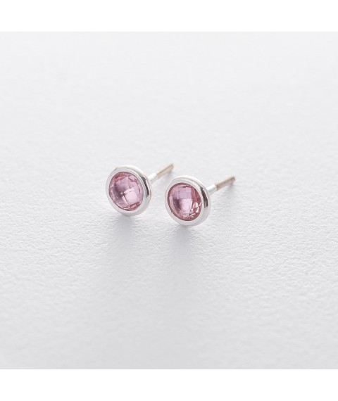 Срібні сережки-пусети з рожевим топазом 122167 Онікс