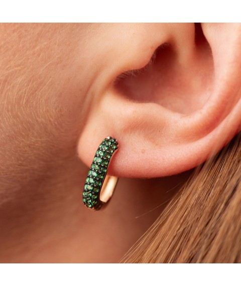 Gold earrings "Beata" with green cubic zirconia s08933 Onyx