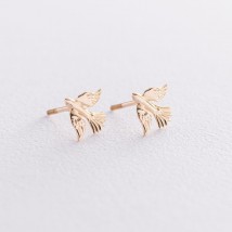 Earrings - studs "Birds" in yellow gold s06923 Onyx