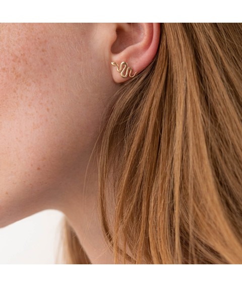 Earrings - studs "Snakes" in yellow gold s07975 Onyx