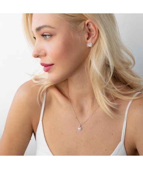 Gold earrings - studs "Hearts" with diamonds sb0364 Onyx