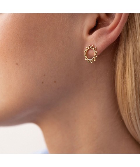 Gold earrings - studs "Sun" s07856 Onyx