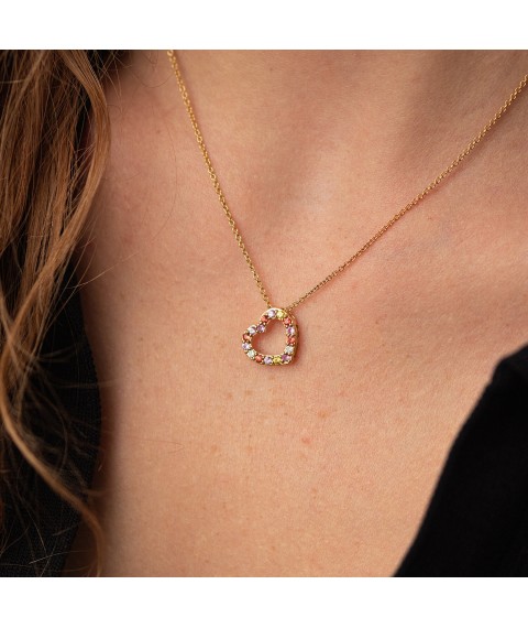 Gold necklace "Heart" with diamonds and sapphires flasks0091ca Onix 45