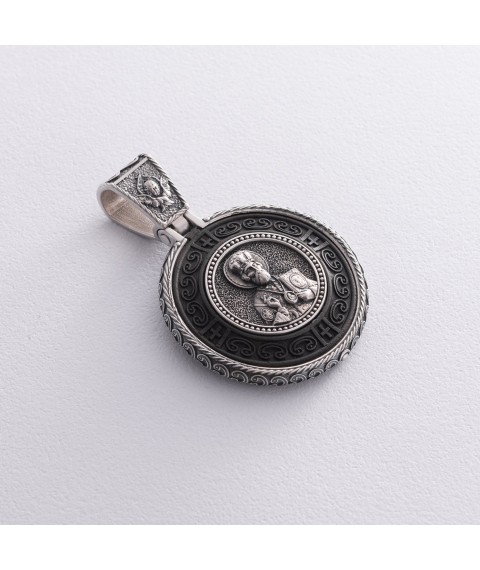 Silver pendant "St. Nicholas the Wonderworker. Prayer" (ebony) 964 Onyx