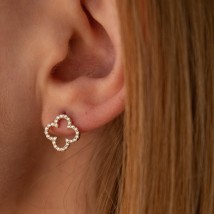 Earrings - studs "Clover" with cubic zirconia (red gold) s08442 Onyx