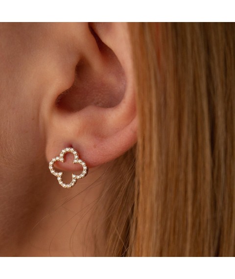 Earrings - studs "Clover" with cubic zirconia (red gold) s08442 Onyx