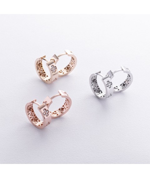 Earrings - rings "Clover" in yellow gold (cubic zirconia) s08888 Onyx