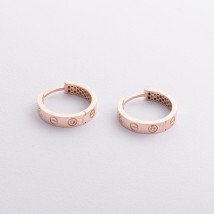 Золотые серьги - кольца "Love" с фианитами с09362 Онікс