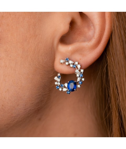 Gold earrings "Samantha" with diamonds and sapphires sb0568nl Onyx