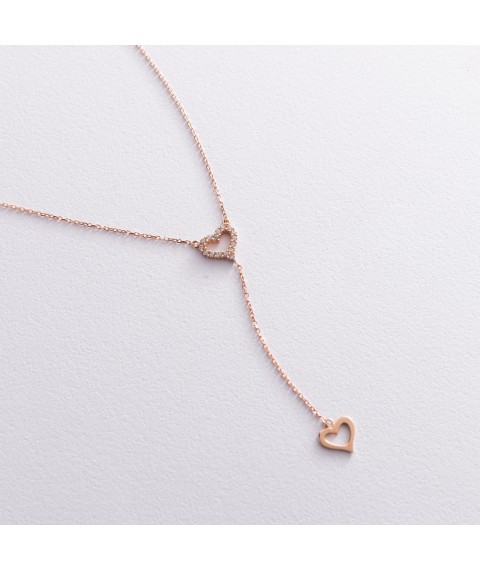 Gold necklace "Hearts" with cubic zirconia col02013 Onix 43