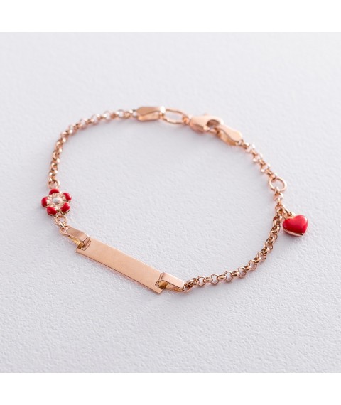 Children's bracelet for engraving "Heart and flower" b04213 Onix 14.5