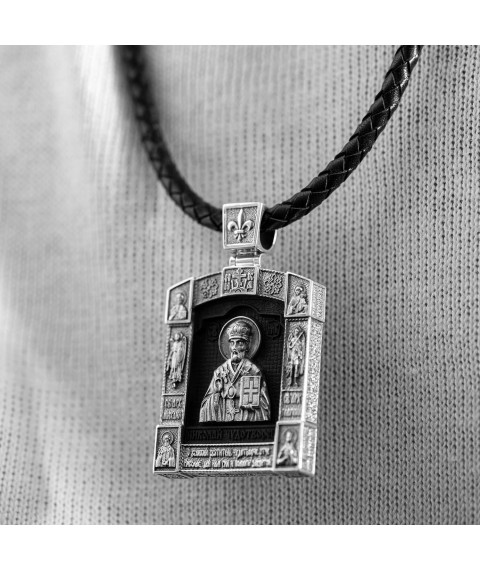Silver pendant "St. Nicholas the Wonderworker. Our Father" (ebony) 621 Onyx