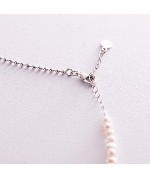Silver necklace "Pearls and balls" 181233 Onix 43