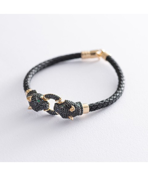 Rubber bracelet in gold "Panthers" with cubic zirconia b02363 Onix 18