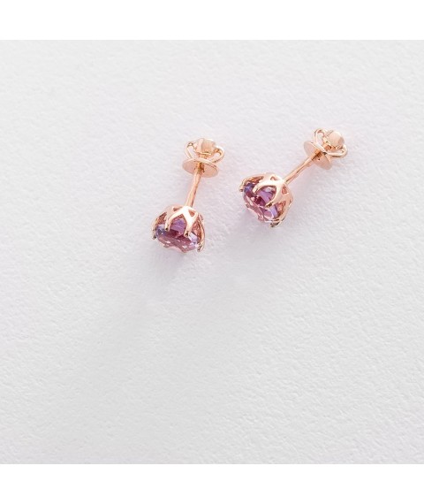 Gold stud earrings with amethyst s06306 Onyx
