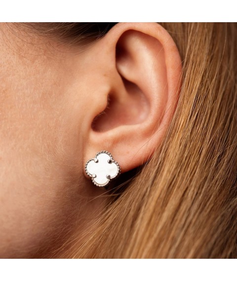 Silver earrings "Clover" with mother of pearl 123362 Onyx