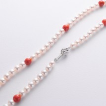 Бусы из жемчуга и коралла (золотая застежка) бус015ж Онікс  47