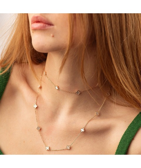 Necklace "Clover" with mother of pearl mini (red gold) coll02425 Onix 80