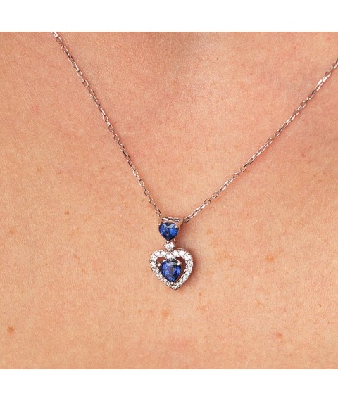 Gold pendant "Heart" with diamonds and sapphires pb0287nl Onyx