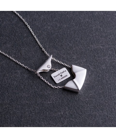 Silver necklace "Envelope with a secret" (engraving possible) 181215 Onyx 45