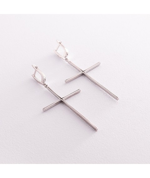 Silver earrings "Crosses" with white cubic zirconia 3610 Onyx