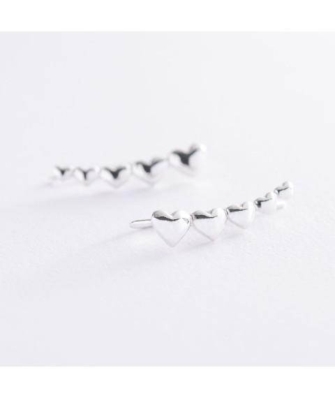 Silver earrings - climbers "Hearts" 122531 Onyx