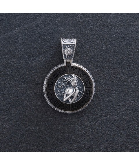Silver pendant "Zodiac sign Virgo" with ebony 1041 Virgo Onyx