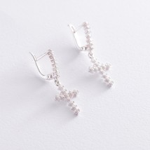 Silver earrings "Cross" (cubic zirconia) 121232 Onyx