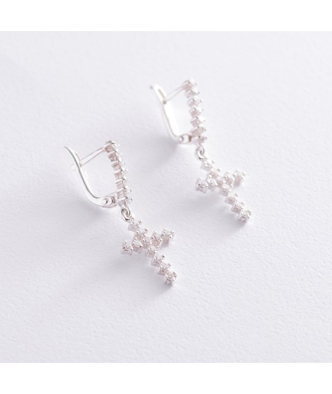 Silver earrings "Cross" (cubic zirconia) 121232 Onyx