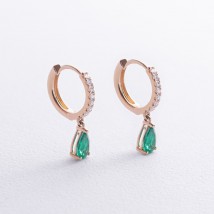 Gold earrings - rings "Droplets" (emeralds, diamonds) sb0515sm Onyx
