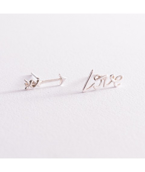 Сережки - пусети "Love" в сріблі 123063 Онікс